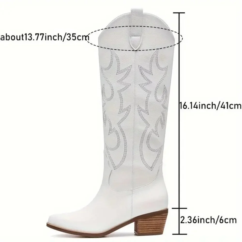 Western Cowboy Knee High Boots (Color: White) (Size: 10) - Picture 4 of 4